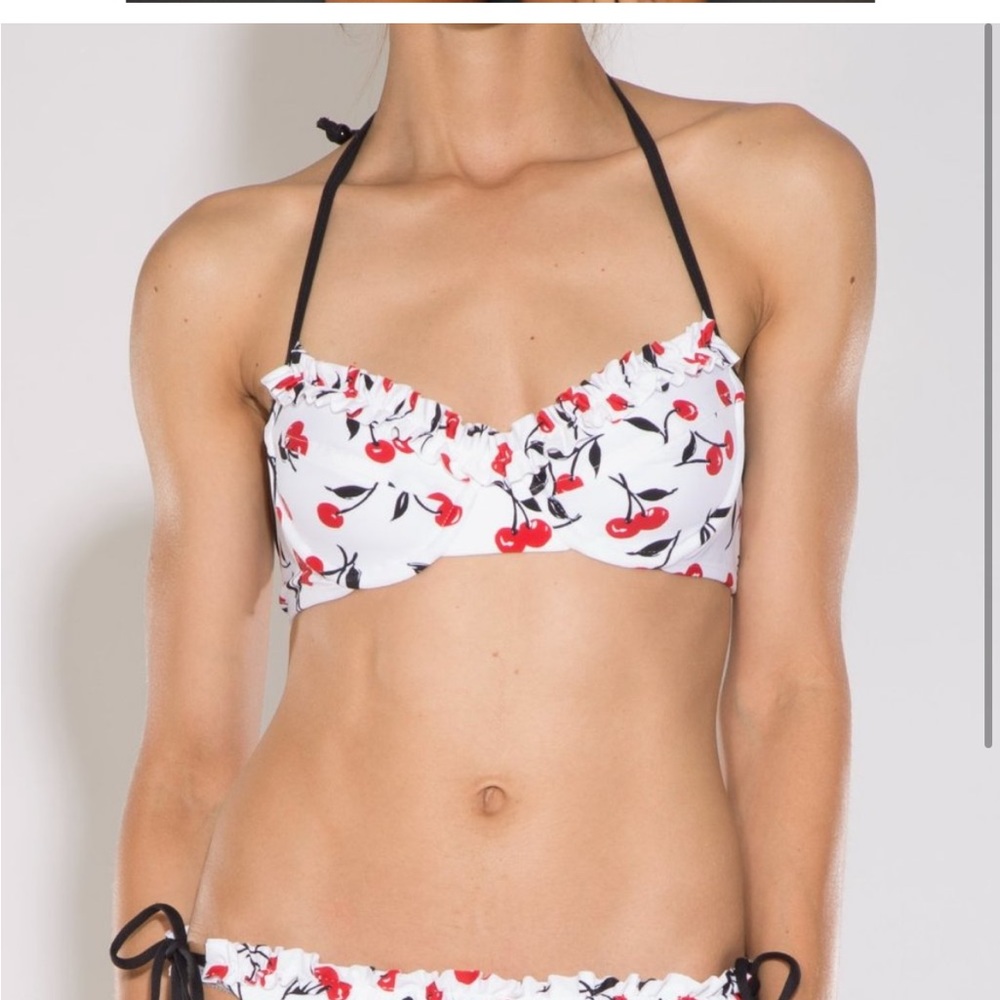 NWT Shoshanna Bikini Top Cherry Halter Underwire Ruffle